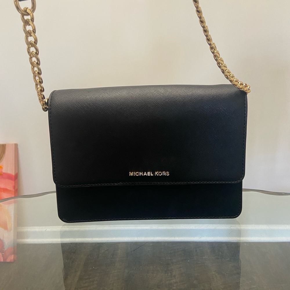 Michael Kors Handbag | Crossbody bag | Black leather with gold accents